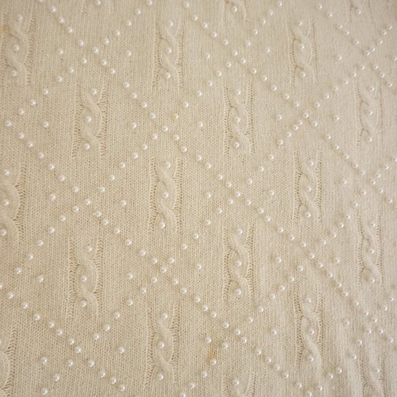 Vintage Ralsey Cream Knit w Pearls Beaded 56% Silk 10% Angora Sweater L - Picture 9 of 13